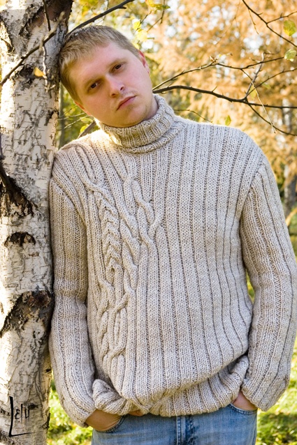 Мужской свитер с воротником, связанный спицами: описание и фото