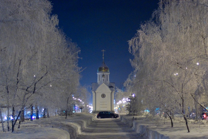 Часовня Новосибирск красный проспект зимой