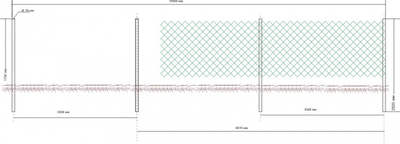Забор сетка рабица чертеж